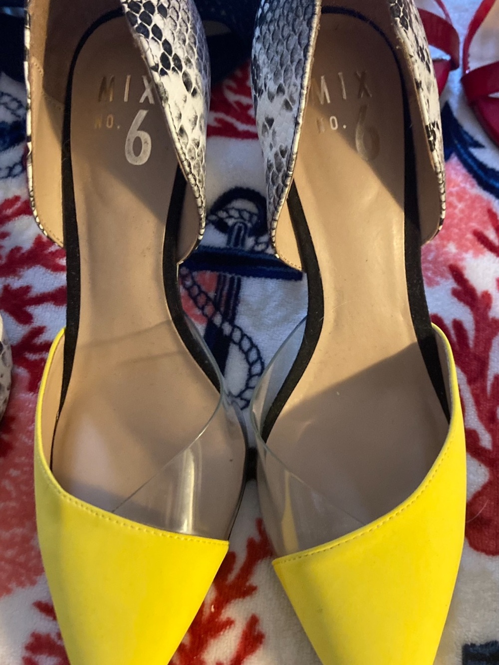 Mix No. 6 Bright Yellow Pointed-Toe D'Orsay Flats with Snakeskin Heel